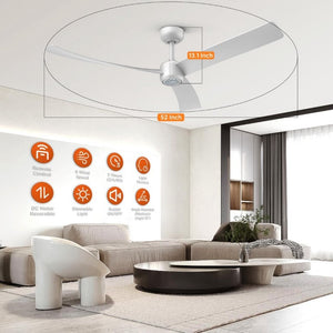 English Elm 52 Inch Flush Mount Ceiling Fan with Dimmable LED Remote DC Motor for Patio Living Room White T3177P526321