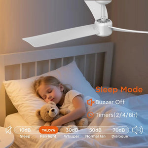 English Elm 52 Inch Flush Mount Ceiling Fan with Dimmable LED Remote DC Motor for Patio Living Room White T3177P526321
