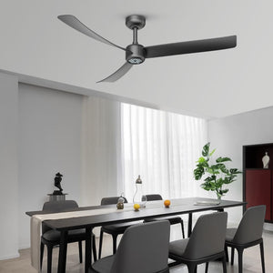English Elm 52 Inch Flush Mount Ceiling Fan with Dimmable LED Remote DC Motor for Patio Living Room Black T3177P526325