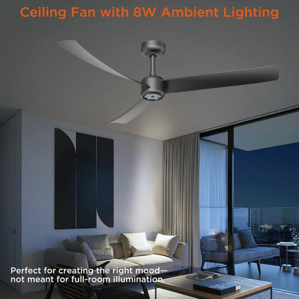 English Elm 52 Inch Flush Mount Ceiling Fan with Dimmable LED Remote DC Motor for Patio Living Room Black T3177P526325