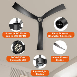 English Elm 52 Inch Flush Mount Ceiling Fan with Dimmable LED Remote DC Motor for Patio Living Room Black T3177P526325