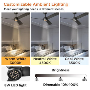 English Elm 52 Inch Flush Mount Ceiling Fan with Dimmable LED Remote DC Motor for Patio Living Room Black T3177P526325