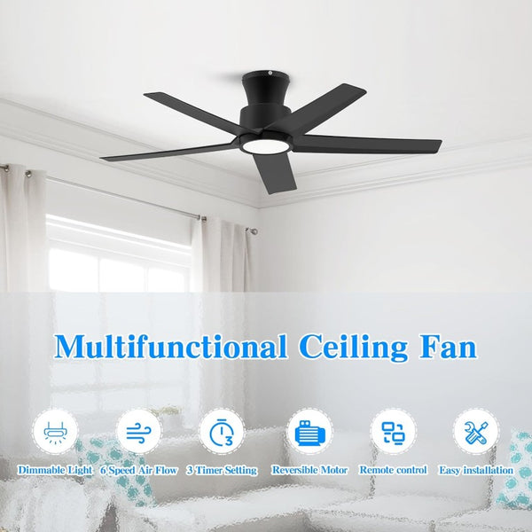 English Elm 44 Inch Matte Five Blade Ceiling Fan with Dimmable LED Light and Quiet DC Motor Black T3177P526335