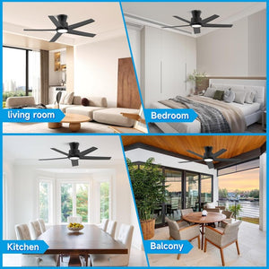 English Elm 44 Inch Matte Five Blade Ceiling Fan with Dimmable LED Light and Quiet DC Motor Black T3177P526335