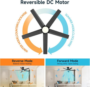 English Elm 44 Inch Matte Five Blade Ceiling Fan with Dimmable LED Light and Quiet DC Motor Black T3177P526335