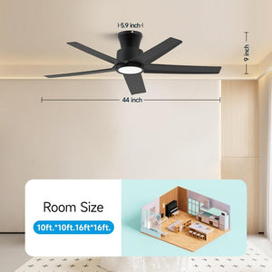 English Elm 44 Inch Matte Five Blade Ceiling Fan with Dimmable LED Light and Quiet DC Motor Black T3177P526335