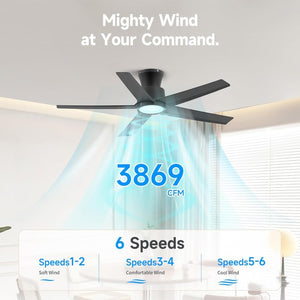 English Elm 44 Inch Matte Five Blade Ceiling Fan with Dimmable LED Light and Quiet DC Motor Black T3177P526335