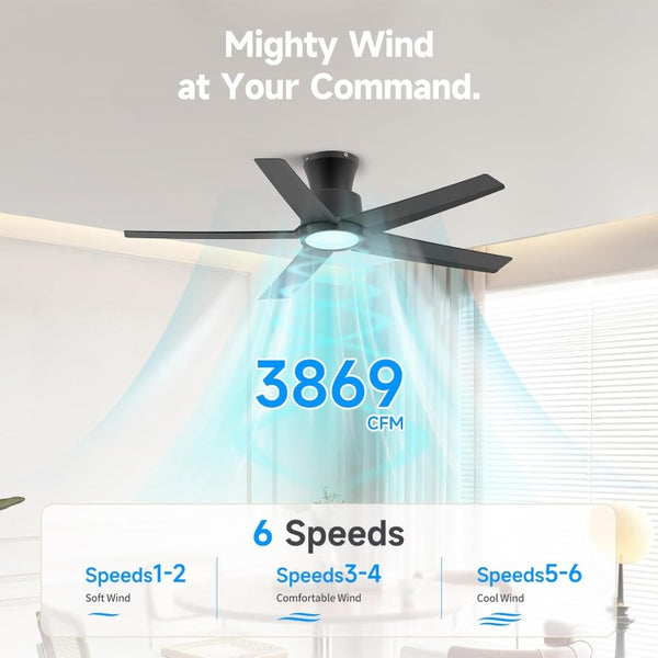 English Elm 44 Inch Matte Five Blade Ceiling Fan with Dimmable LED Light and Quiet DC Motor Black T3177P526335