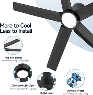 English Elm 44 Inch Matte Five Blade Ceiling Fan with Dimmable LED Light and Quiet DC Motor Black T3177P526335