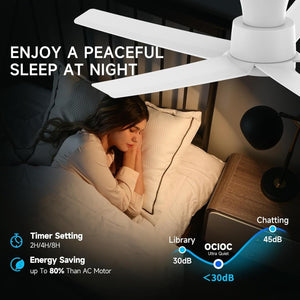 English Elm 44 Inch Matte Five Blade Ceiling Fan with Dimmable LED Light and Quiet DC Motor White T3177P526336