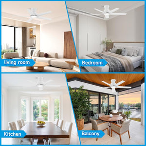 English Elm 44 Inch Matte Five Blade Ceiling Fan with Dimmable LED Light and Quiet DC Motor White T3177P526336