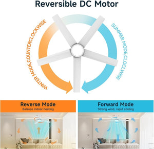 English Elm 44 Inch Matte Five Blade Ceiling Fan with Dimmable LED Light and Quiet DC Motor White T3177P526336