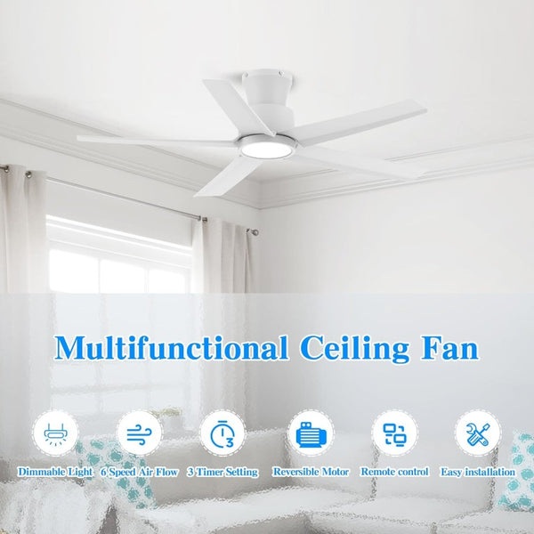 English Elm 44 Inch Matte Five Blade Ceiling Fan with Dimmable LED Light and Quiet DC Motor White T3177P526336