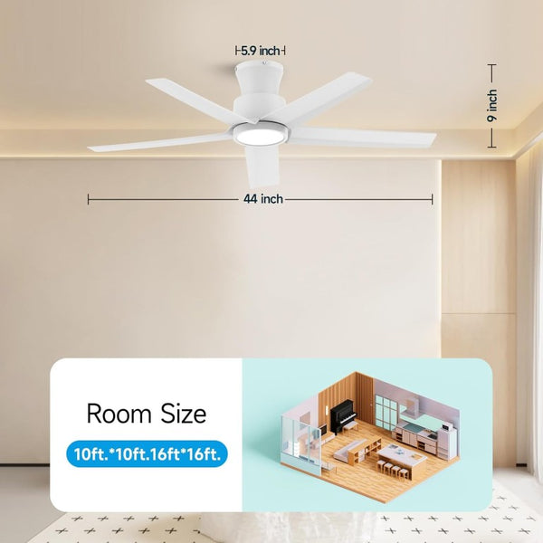 English Elm 44 Inch Matte Five Blade Ceiling Fan with Dimmable LED Light and Quiet DC Motor White T3177P526336
