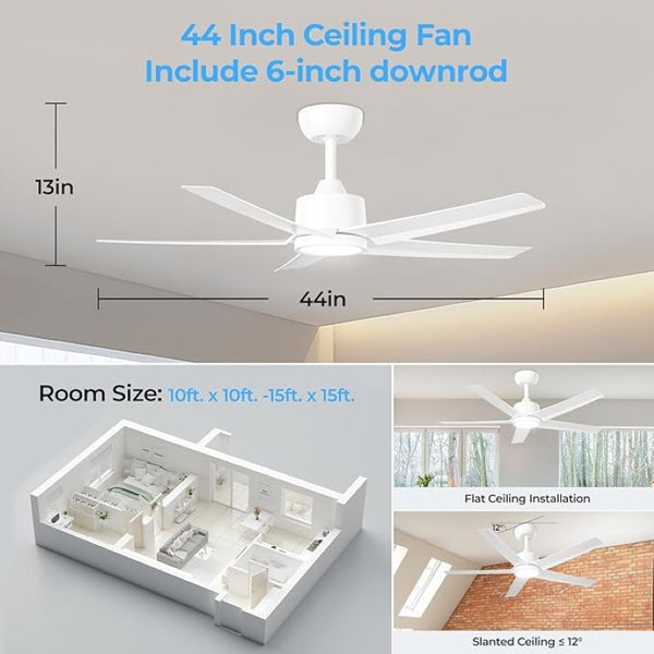 English Elm 44 Inch DC Motor Ceiling Fan with Dimmable LED Light Remote Six Speed Control T3177P526338