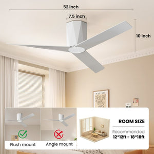 English Elm Ceiling Fan with Dimmable LED and Remote 52 Inch Flush Mount Quiet DC Motor Indoor T3177P526339