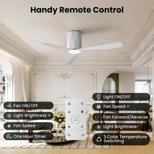 English Elm Ceiling Fan with Dimmable LED and Remote 52 Inch Flush Mount Quiet DC Motor Indoor T3177P526339