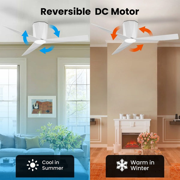English Elm Ceiling Fan with Dimmable LED and Remote 52 Inch Flush Mount Quiet DC Motor Indoor T3177P526339
