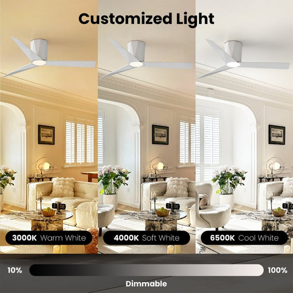 English Elm Ceiling Fan with Dimmable LED and Remote 52 Inch Flush Mount Quiet DC Motor Indoor T3177P526339