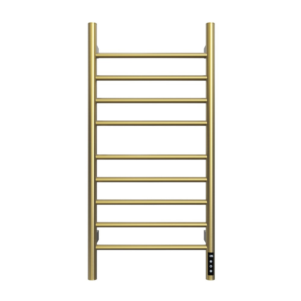 English Elm Brushed Gold 9 Bar Towel Warmer with Touch Timer and Stainless Steel IPX4 Build T3177P530863