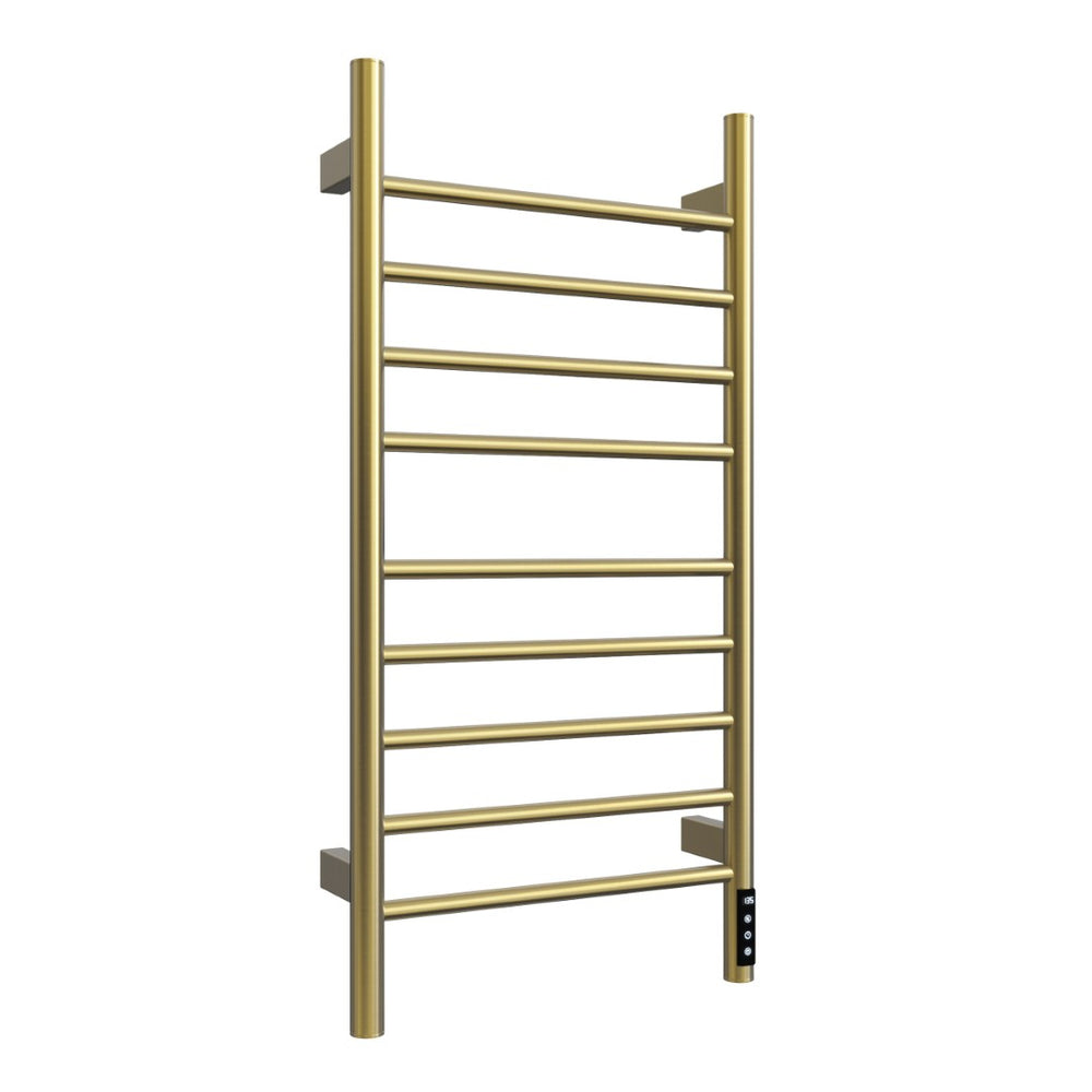 English Elm Brushed Gold 9 Bar Towel Warmer with Touch Timer and Stainless Steel IPX4 Build T3177P530863