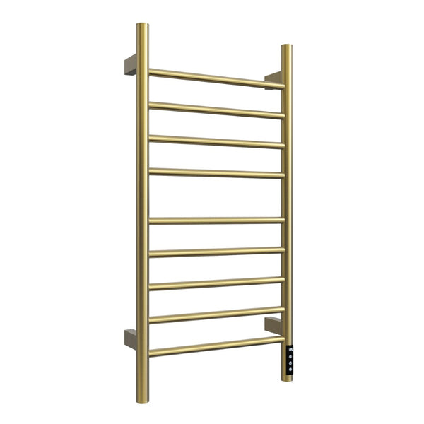 English Elm Brushed Gold 9 Bar Towel Warmer with Touch Timer and Stainless Steel IPX4 Build T3177P530863