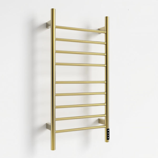 English Elm Brushed Gold 9 Bar Towel Warmer with Touch Timer and Stainless Steel IPX4 Build T3177P530863