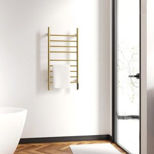 English Elm Brushed Gold 9 Bar Towel Warmer with Touch Timer and Stainless Steel IPX4 Build T3177P530863