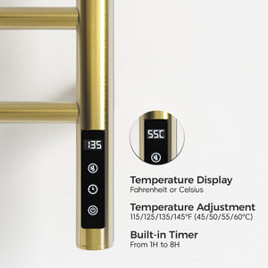 English Elm Brushed Gold 9 Bar Towel Warmer with Touch Timer and Stainless Steel IPX4 Build T3177P530863