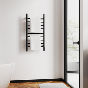 English Elm Black 9-Bar Towel Warmer with Touchscreen Timer and 304 Stainless Steel Spa Finish T3177P530870
