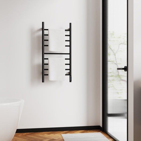 English Elm Black 9-Bar Towel Warmer with Touchscreen Timer and 304 Stainless Steel Spa Finish T3177P530870