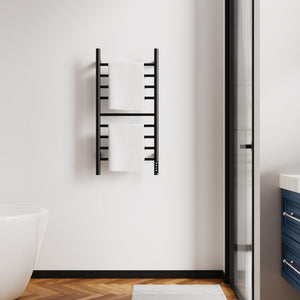 English Elm Black 9-Bar Towel Warmer with Touchscreen Timer and 304 Stainless Steel Spa Finish T3177P530870