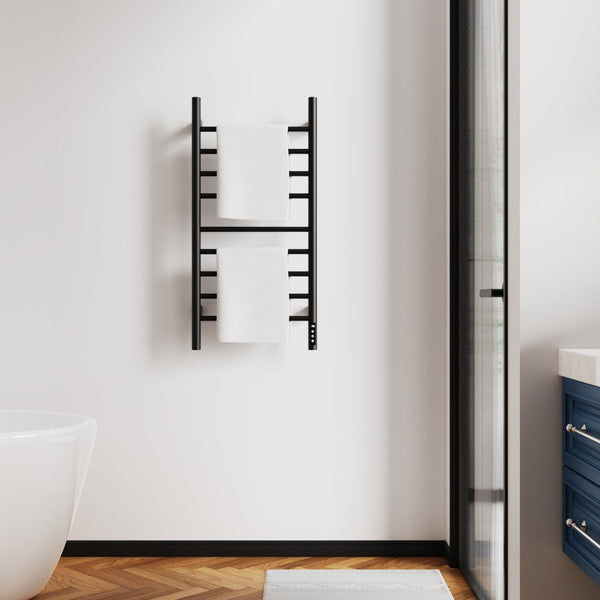 English Elm Black 9-Bar Towel Warmer with Touchscreen Timer and 304 Stainless Steel Spa Finish T3177P530870