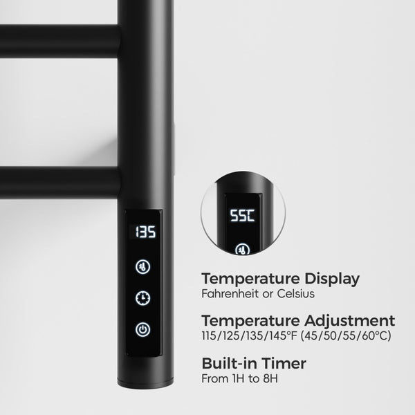 English Elm Black 9-Bar Towel Warmer with Touchscreen Timer and 304 Stainless Steel Spa Finish T3177P530870