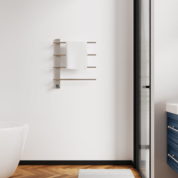 English Elm Brushed Nickel 4 Bar Towel Warmer with Touchscreen Timer for Spa Bathroom Walls T3177P530936