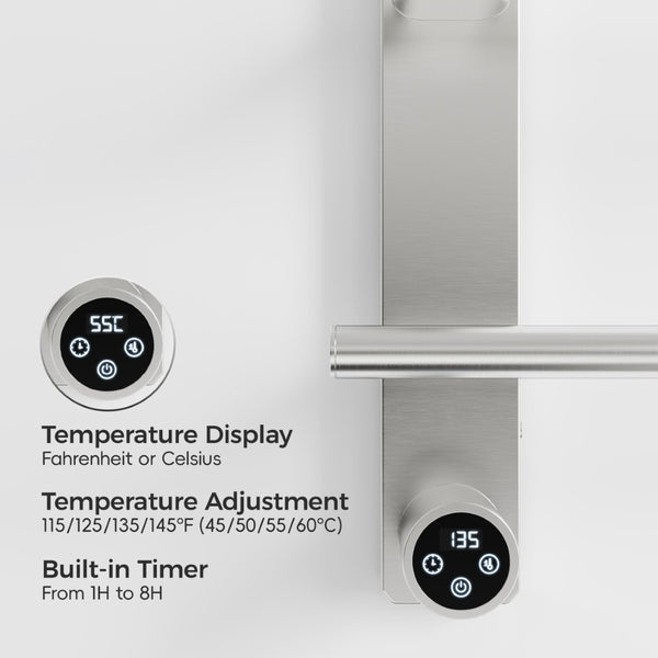 English Elm Brushed Nickel 4 Bar Towel Warmer with Touchscreen Timer for Spa Bathroom Walls T3177P530936
