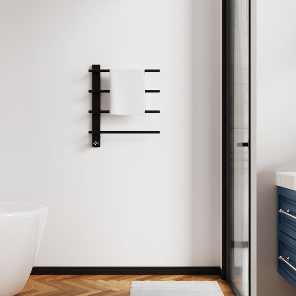 English Elm Black Stainless Steel Four Bar Towel Warmer with Touchscreen Timer for Modern Bathrooms T3177P531146
