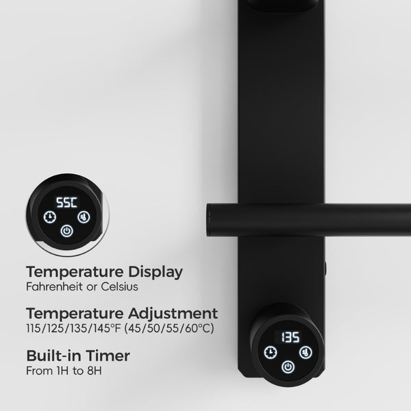 English Elm Black Stainless Steel Four Bar Towel Warmer with Touchscreen Timer for Modern Bathrooms T3177P531146
