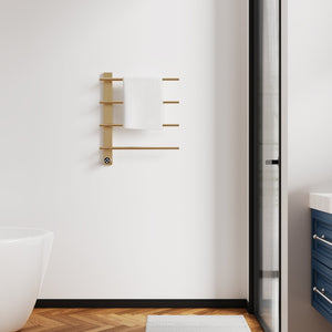 English Elm Brushed Gold 4 Bar Towel Warmer Wall Mount Stainless Steel with Smart Touch Timer T3177P531155