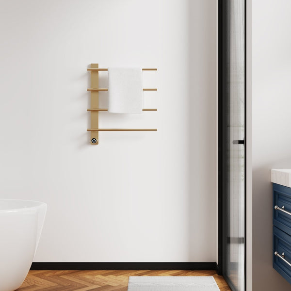 English Elm Brushed Gold 4 Bar Towel Warmer Wall Mount Stainless Steel with Smart Touch Timer T3177P531155