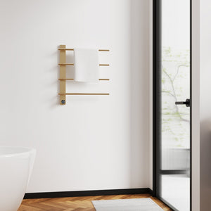 English Elm Brushed Gold 4 Bar Towel Warmer Wall Mount Stainless Steel with Smart Touch Timer T3177P531155