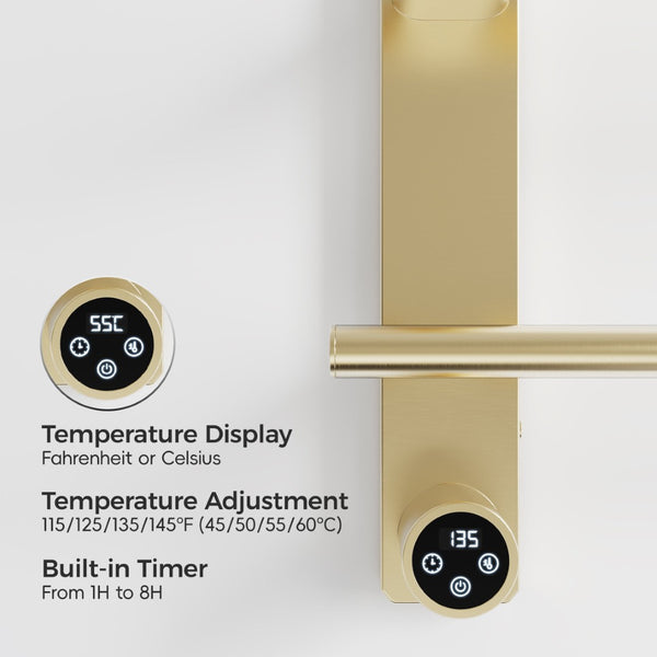 English Elm Brushed Gold 4 Bar Towel Warmer Wall Mount Stainless Steel with Smart Touch Timer T3177P531155