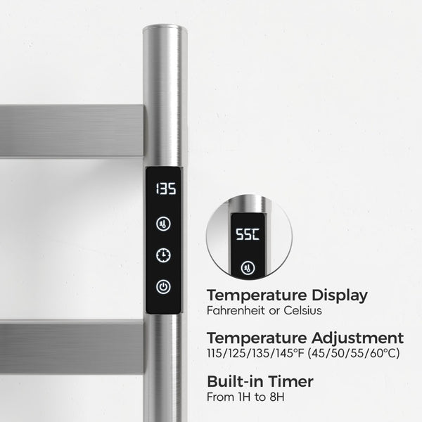 English Elm 22.5 Inch Brushed Nickel 4 Bar Towel Warmer with Touchscreen Timer for Bathrooms T3177P531167