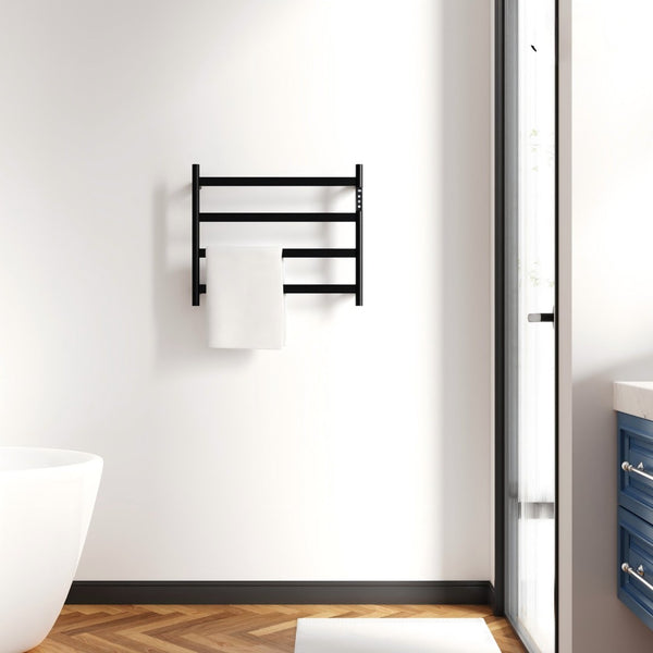 English Elm 22.5 Inch Polished Black Stainless Steel Towel Warmer with Touchscreen Timer for Bathroom T3177P531170