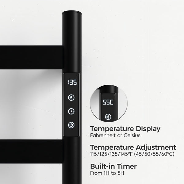 English Elm 22.5 Inch Polished Black Stainless Steel Towel Warmer with Touchscreen Timer for Bathroom T3177P531170
