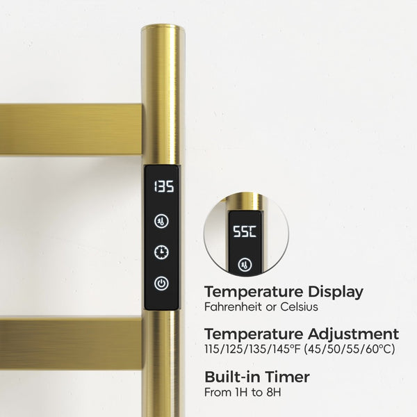English Elm 22.5 Inch Brushed Gold 4 Bar Towel Warmer with Touchscreen Timer and Stainless Steel Build T3177P531176