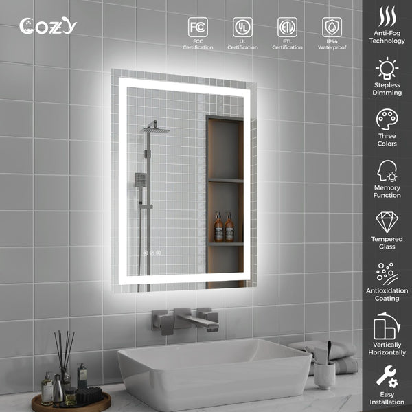 English Elm 24"x32" Led Vanity Mirror Dual Front Back Lit Anti-fog Dimmable Bathroom Wall Mount T3177P531188
