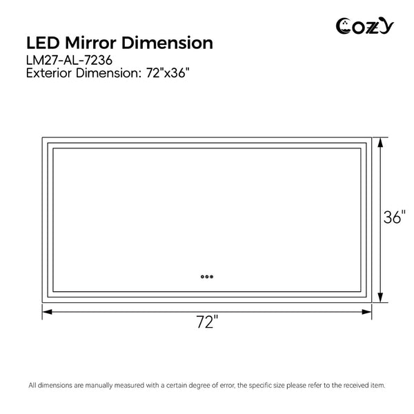 English Elm 72"x36" Led Vanity Mirror Dual Lit Aluminum Frame Anti Fog Dimmable Bathroom Wall Mount T3177P531191