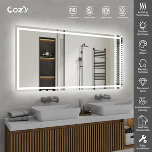 English Elm 72"x36" Led Vanity Mirror Dual Lit Aluminum Frame Anti Fog Dimmable Bathroom Wall Mount T3177P531191