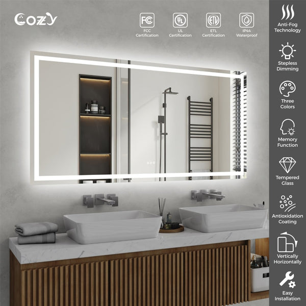 English Elm 72"x36" Led Vanity Mirror Dual Lit Aluminum Frame Anti Fog Dimmable Bathroom Wall Mount T3177P531191